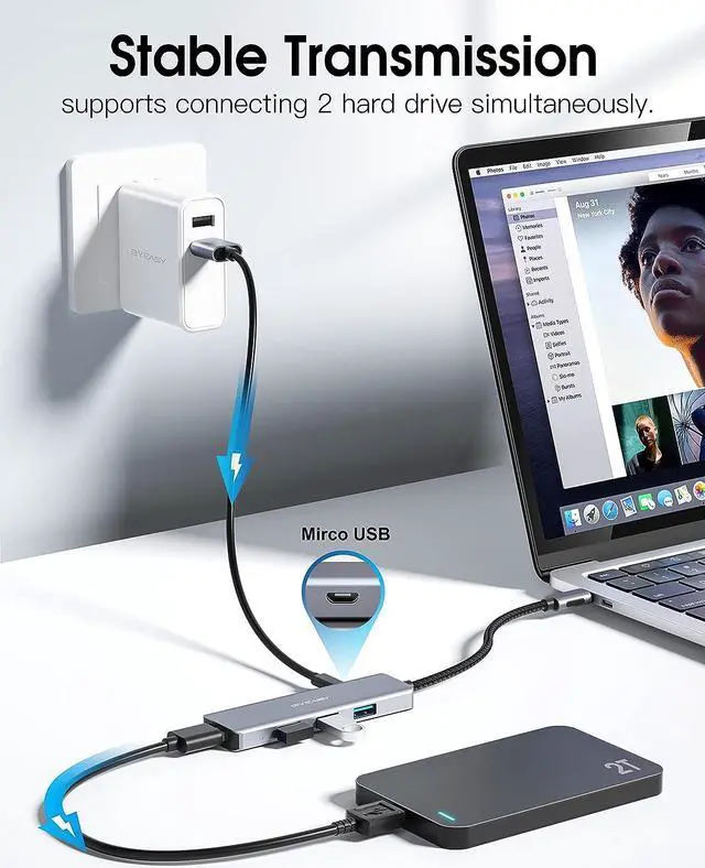 Alt view image 4 of 7 - BYEASY USB C Hub 4 Ports - USB Hub for Laptop USB C to USB Multiport Adapter with Power Port - USB C Splitter Compatible for USB C Laptops MacBook Pro MacBook Air and Other Type C Devices