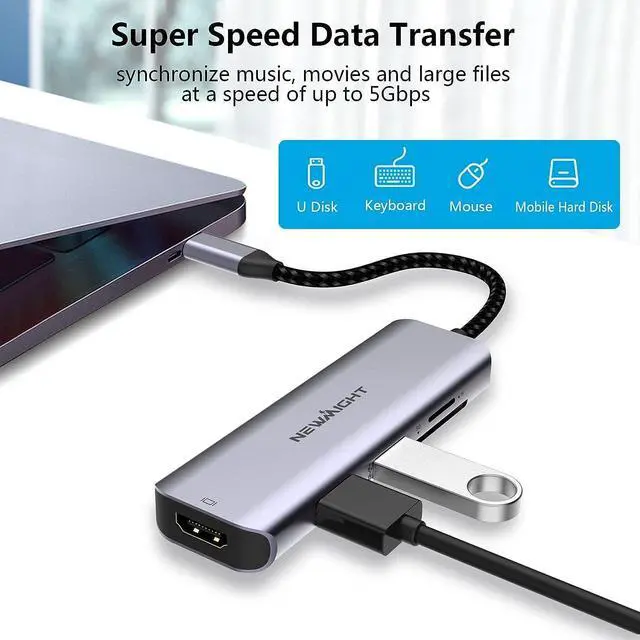 Alt view image 4 of 7 - USB C Hub multiport Adapter, Newmight 5 in 1 USB-C to HDMI Adapter with HDMI 4K@30HZ USB3.0 Fast Data Transfer SD/TF Card Reader, USB C Dongle for Apple iPhone 15/Pro, MacBook air, MacBook pro
