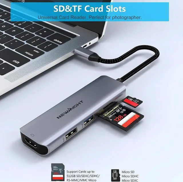 Alt view image 5 of 7 - USB C Hub multiport Adapter, Newmight 5 in 1 USB-C to HDMI Adapter with HDMI 4K@30HZ USB3.0 Fast Data Transfer SD/TF Card Reader, USB C Dongle for Apple iPhone 15/Pro, MacBook air, MacBook pro