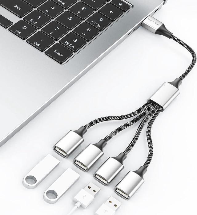 Alt view image 4 of 6 - Fidioto 4USB Extention Cable,USB 1 Male to 4 Female Extension Cord Connector,Dual Double USB Port Extender Hub,Data&Charger Power Split Adapter