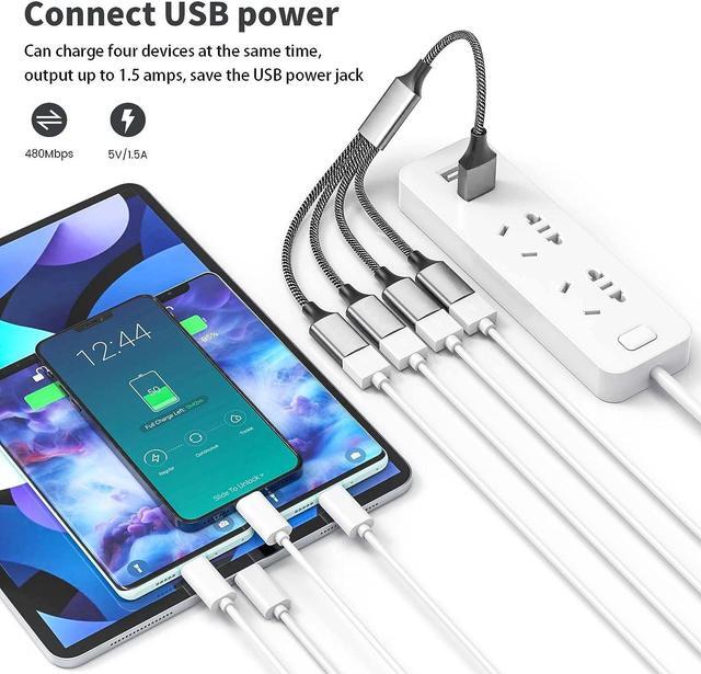 Alt view image 3 of 6 - Fidioto 4USB Extention Cable,USB 1 Male to 4 Female Extension Cord Connector,Dual Double USB Port Extender Hub,Data&Charger Power Split Adapter
