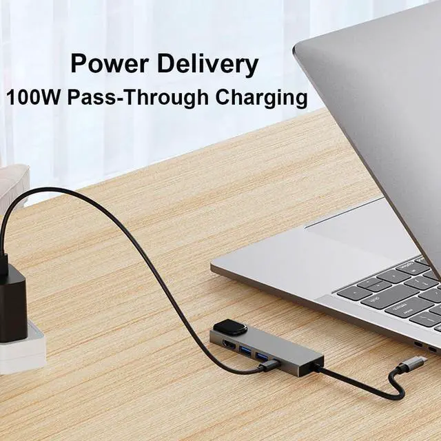 Alt view image 5 of 7 - QCEs USB C Hub Multiport Adapter, 5-in-1 USB C to Ethernet HDMI Hub with HDMI Ethernet Port, USB3.0/2.0 Port, PD Charging Compatible with MacBook Pro/Air, iPad Pro, iPhone 16/15, iMac, XPS