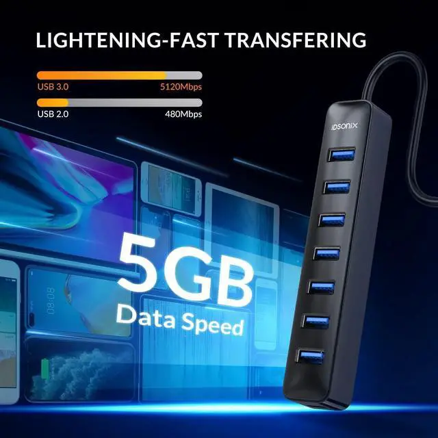 Alt view image 3 of 6 - USB Hub, iDsonix USB Splitter Hub 7 Ports Portable Hub USB Hub Multi Port USB Expansion Hub Extension Extender for Laptop, iMac, Surface Pro, XPS, USB Flash Drives, Mobile HDD, Printer, Camera, etc