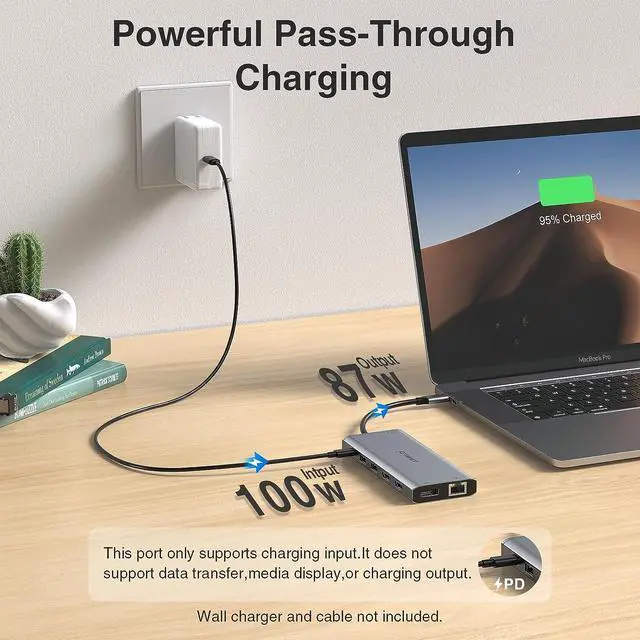 Alt view image 5 of 7 - USB C Hub USB-C Docking Station Dual Monitor 14 in 1 Triple Display Multiport Adapter with 2 HDMI+DP+7 USB Type C/A Ports+Ethernet+Audio, USBC Dongle for Dell/HP/Lenovo ThinkPad/Surface(Grey)