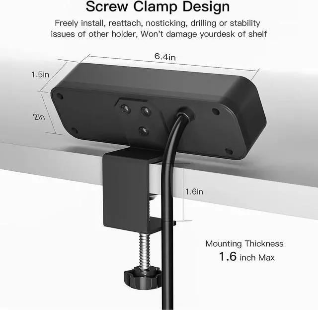 Alt view image 6 of 7 - Desk Clamp Power Strip with 3 AC Outlets, Desktop Edge Mount 1625W Surge Protector with 2 USB A and 1 USB C Ports, 6.5 ft Plug Extension Cord, Desk Edge Power Strip for Home, Office, Black