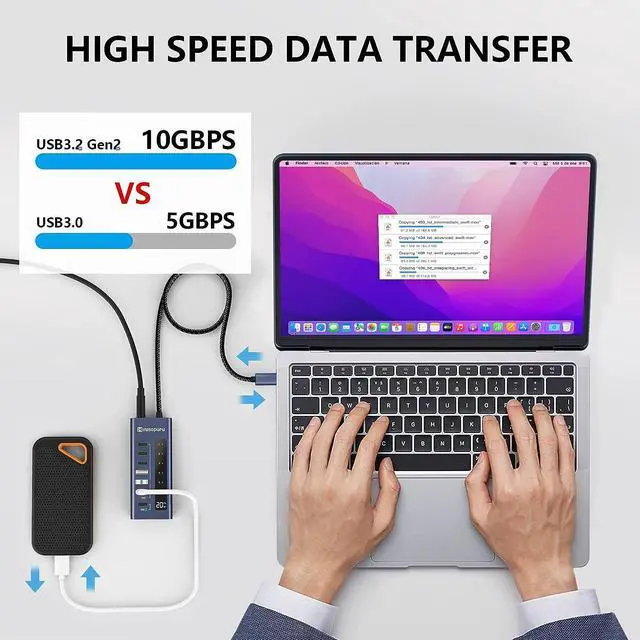 Alt view image 3 of 7 - Minisopuru Powered USB C Hub 7 in 1 USB-C Hub Support 10Gbps Data & 20W Charging USB C to USB C Hub Multiport Adapter for MacBook Pro/Air iMac iPad Phone Surface  etc.(Not Support Video)