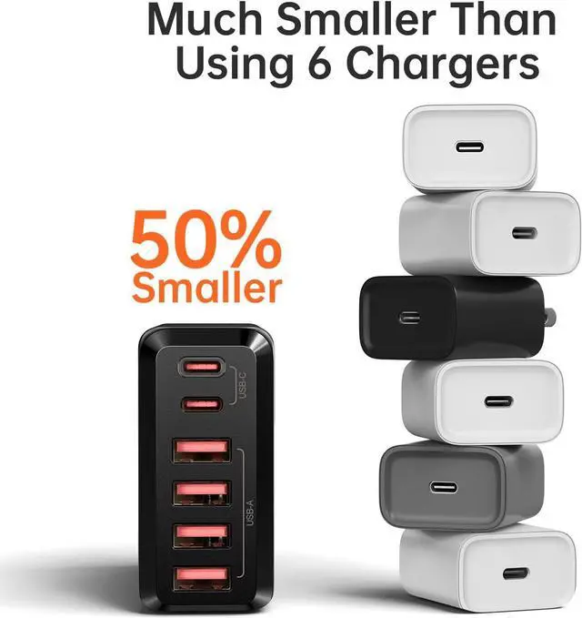 Alt view image 4 of 7 - USB C Charging Station, SELORE 65W 6-Port Gan Fast Charging Block, Compact Desktop USB-C Wall Charger Adapter for iPhone 16/15, iPad Pro, Home, Office