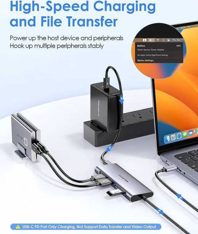 Alt view image 4 of 6 - 3.3FT Long Cable USB C Multiport Hub with 4K HDMI 4 USB 3.0 Type C Charging Compatible 2024-2016 MacBook Pro New Mac Air/iMac/Mac Mini More Stable Driver Adapter (C35-1M Space Gray)