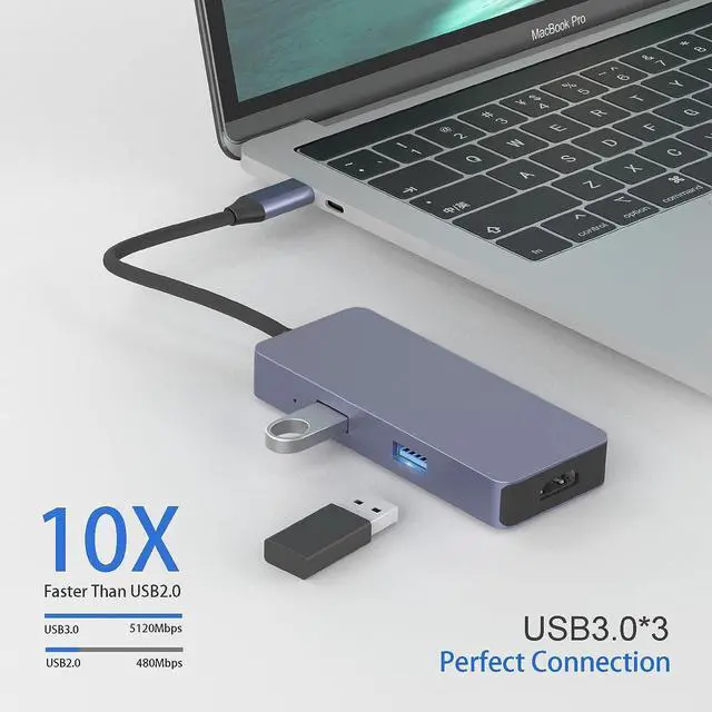 Alt view image 3 of 6 - USB C Hub, 6 in 1 USB C Adapter with 4K USB C to HDMI 3*USB 3.0 Ports, SD/TF 3.0 Card Reader USB-C Dock for MacBook Pro Air (Thunderbolt 3) and Other USB Type C Laptops