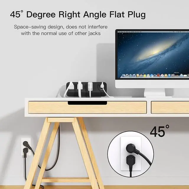 Alt view image 4 of 7 - Desk Clamp Power Strip with 3 AC Outlets, Desktop Edge Mount 1625W Surge Protector with 2 USB A and 1 USB C Ports, 6.5 ft Plug Extension Cord, Desk Edge Power Strip for Home, Office, Black