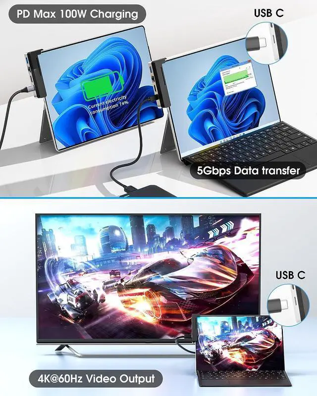 Alt view image 6 of 7 - BYEASY Surface Pro 9 Docking Station, 6-in-2 USB-C Hub with 4K@60Hz HDMI, 100W PD Charging, 1000M Ethernet LAN, 2 USB 3.0 Ports, and TF Card Reader - Designed for Surface Pro 9