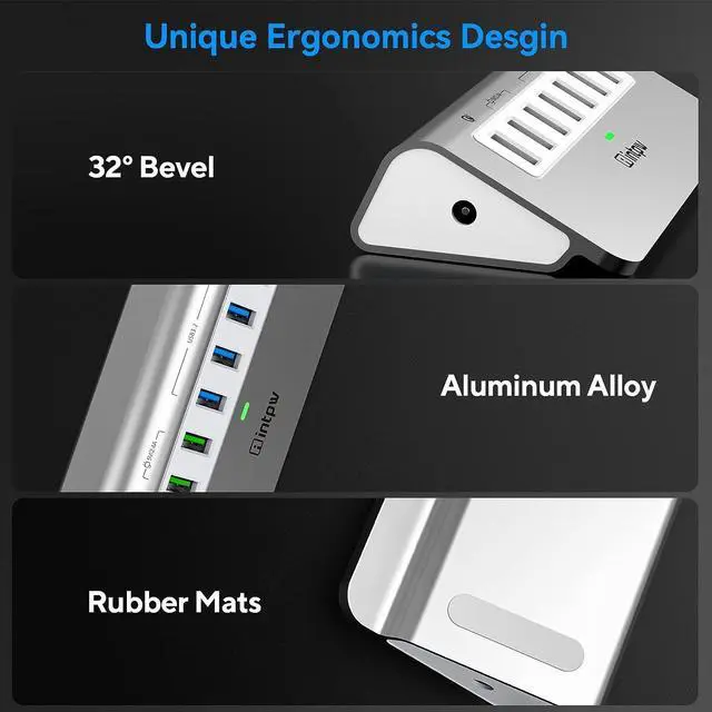 Alt view image 5 of 7 - Powered USB 3.2 Hub 10Gbps,7 Port USB Data Hub USB Splitter with 4 USB 3.2 Gen2 Data Ports,3 Fast Charging Ports,30W Power Adapter,Type A & C Cable, Aluminum Powered USB C Hub for Computer,PC,Laptop