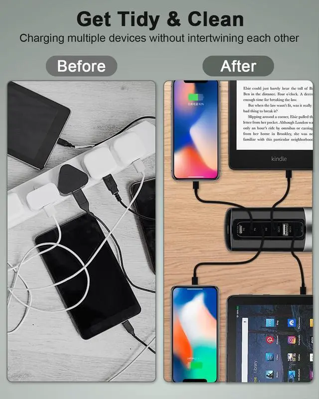 Alt view image 7 of 7 - Universal USB & USB C Tower Fast Charging Station 6-Port 60W - Compact, Space-Saving Design with Multiple USB & USB-C Ports for All iPhone Galaxy Note Pixel iPad Multiple Devices