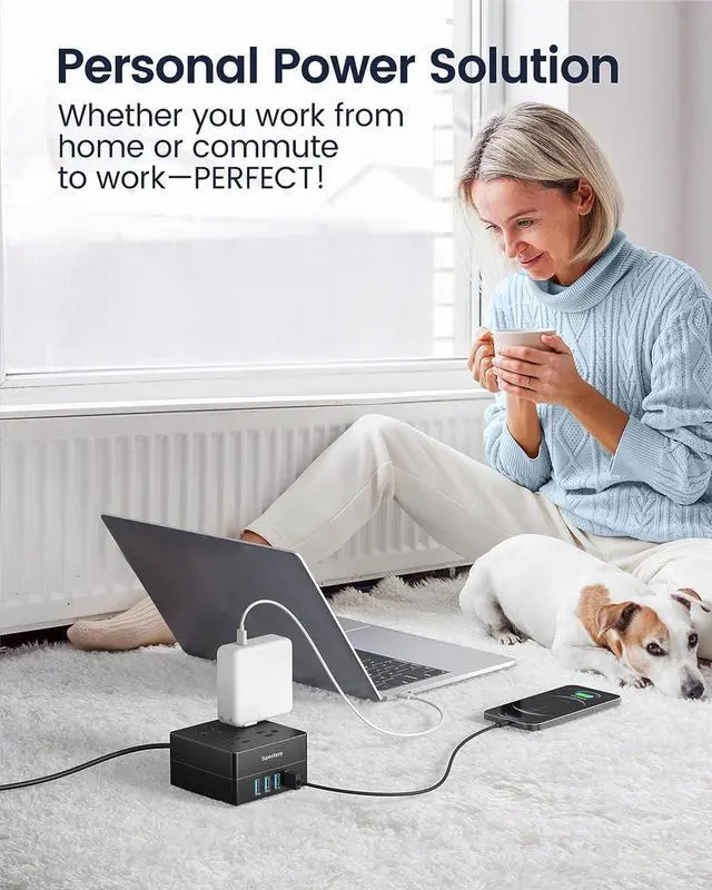 Alt view image 2 of 7 - 5ft Power Strip, SUPERDANNY Surge Protector 900 Joules, 4-Outlet 4-USB Extension Cord, Overload Switch, Grounded, Mountable, Desktop Charging Station for Home, Office, School, Dorm, Computer, Black