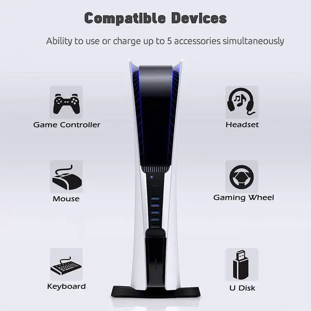 Alt view image 3 of 6 - AQIDAP Hub for PS5,USB High-Speed Expansion Hub Charger Extender Compatible with Playstation 5 Game Consolewith 4 USB + 1 USB Charging Port + 1 Type C Port