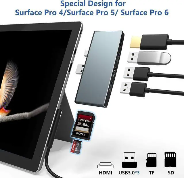 Alt view image 2 of 7 - Surface Pro 6/ Pro 5/ Pro 4 Docking Station USB Hub, Surface Pro Docking Station with 4K HDMI, 3X USB3.0 Ports, SD/TF Card Reader, Accessories for Microsoft Surface Pro 4/5/6