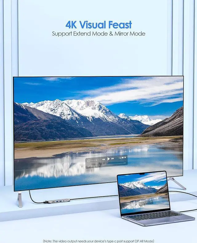 Alt view image 3 of 7 - LENTION 3.3FT Long Cable USB C Hub with 4K HDMI, 2 USB 3.0, Card Reader, Aux, Type C Data/Charging Compatible 2024-2016 MacBook Pro, Mac Air/Surface, More, Stable Driver Adapter (CB-C37, Space Gray)