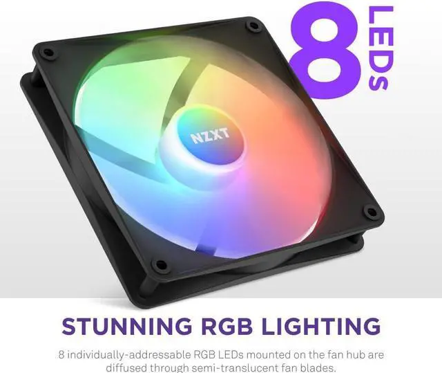 Alt view image 2 of 7 - NZXT F140 RGB Core Twin Pack - 2 x 140mm Hub-Mounted RGB Fans with RGB Controller - 8 Individually-Addressable LEDs - Semi-Translucent Blades - High Static Pressure & Airflow - CAM Software - Black