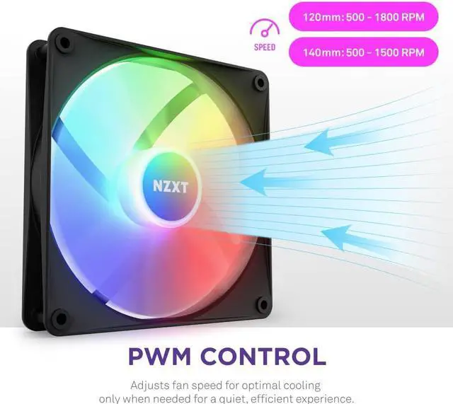 Alt view image 5 of 7 - NZXT F140 RGB Core Twin Pack - 2 x 140mm Hub-Mounted RGB Fans with RGB Controller - 8 Individually-Addressable LEDs - Semi-Translucent Blades - High Static Pressure & Airflow - CAM Software - Black