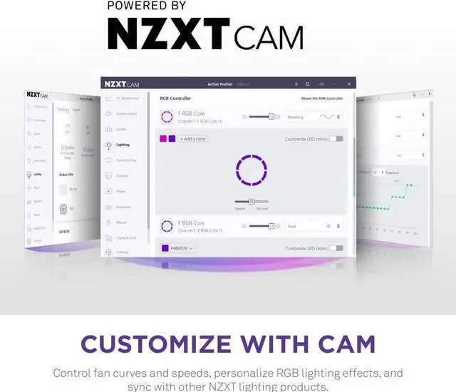 Alt view image 7 of 7 - NZXT F140 RGB Core Twin Pack - 2 x 140mm Hub-Mounted RGB Fans with RGB Controller - 8 Individually-Addressable LEDs - Semi-Translucent Blades - High Static Pressure & Airflow - CAM Software - Black