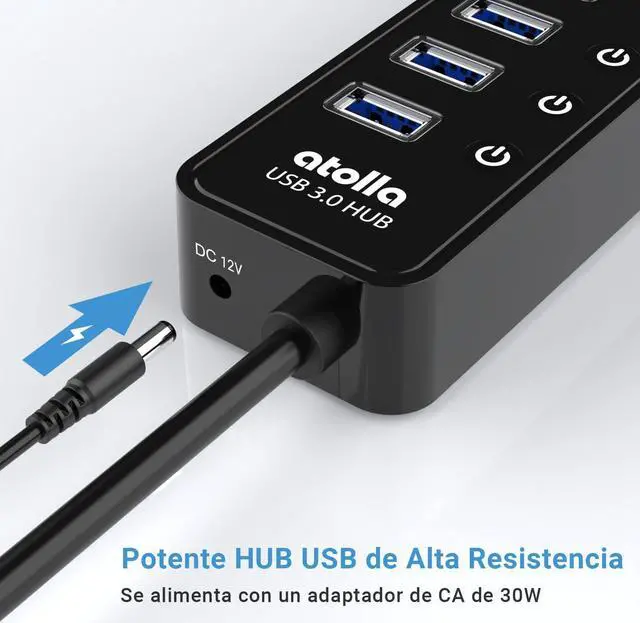Alt view image 5 of 7 - Powered USB 3.0 Hub, atolla 10 Ports USB Data Hub Splitter with Individual ON/Off Switches and 12V/2.5A Power Adapter USB Extension for Mouse, Keyboard, Hard Drive or More USB Devices