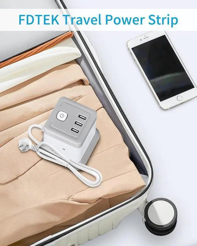 Alt view image 7 of 7 - Power Strip with USB, FDTEK Flat Plug Extension Cord with 4 Outlets and 3 USB Ports, 5 FT Power Cord Desktop Charging Station, Overload Protection, Compact Portable for Travel Home Office Cruise Ship