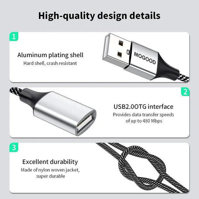 Alt view image 2 of 6 - MOGOOD USB Splitter Cable USB y Splitter Adapter Dual USB 2.0 Power Cord Extension for Charging/Data Transfer Dual Double USB Port Extender Hub Extra Multiport Data Split Adapter for Laptop/Mac/Car