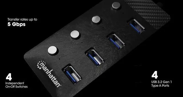 Alt view image 3 of 7 - Manhattan 4 Port USB 3.0 & 3.2 Gen 1 Splitter Hub with Long 5ft Cable, 5 Gbps Data Transfer, Individual Port On & Off SwitchCompatible with PC, Laptop, MacBook, Flash Drive 3 Yr Mfg Warranty-180887