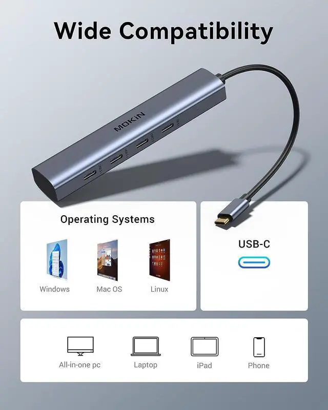 Alt view image 6 of 6 - USB C Hub,10Gbps USB C Splitter for Laptop,4 Ports USB C to USB C Hub Multiport Adapter for MacBook Pro/Air, iPad, Phone, Surface Pro,Chromebook,Dell, HP,Lenovo(Not Support Charging/Monitor)