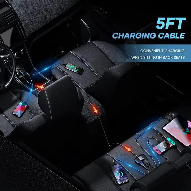 Alt view image 2 of 7 - LENCENT 5 Multi Ports Type C Car Charger, 31W USB C Charger Adapter, Compatible for Samsung, iPhone, iPad, Voltage Detection, Multiple Cigarette Lighter Adapter with 5FT Cable for Back Seat Charging