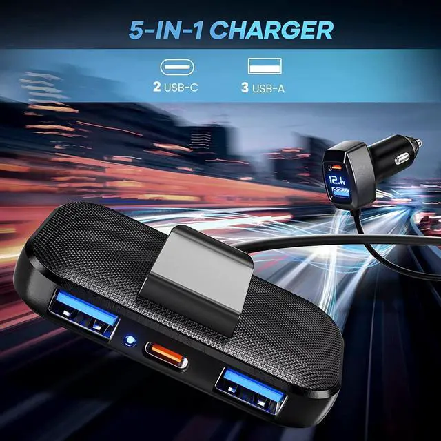 Alt view image 3 of 7 - LENCENT 5 Multi Ports Type C Car Charger, 31W USB C Charger Adapter, Compatible for Samsung, iPhone, iPad, Voltage Detection, Multiple Cigarette Lighter Adapter with 5FT Cable for Back Seat Charging