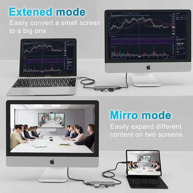 Alt view image 4 of 7 - USB C Hub HDMI Adapter for MacBook Air Pro, 6 in 1 4K Dongle Multiport Converter with 50cm Cable, USB 3.0 5Gbps Data Transfer, 55W PD, SD/TF Card Slot, Digital AV Connector for Mac M1 M2 PC Laptop