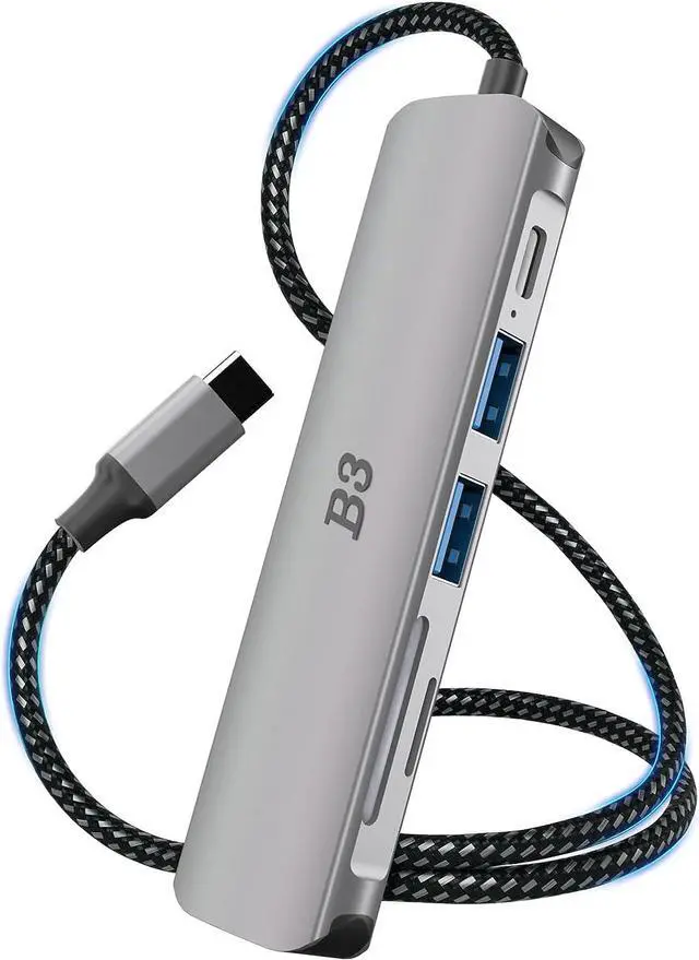 Main image of USB C Hub HDMI Adapter for MacBook Air Pro, 6 in 1 4K Dongle Multiport Converter with 50cm Cable, USB 3.0 5Gbps Data Transfer, 55W PD, SD/TF Card Slot, Digital AV Connector for Mac M1 M2 PC Laptop