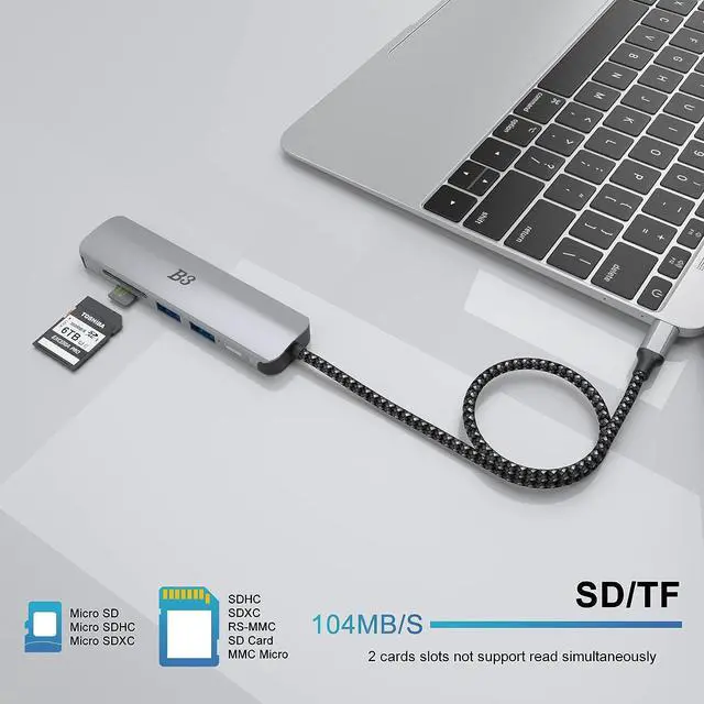 Alt view image 6 of 7 - USB C Hub HDMI Adapter for MacBook Air Pro, 6 in 1 4K Dongle Multiport Converter with 50cm Cable, USB 3.0 5Gbps Data Transfer, 55W PD, SD/TF Card Slot, Digital AV Connector for Mac M1 M2 PC Laptop