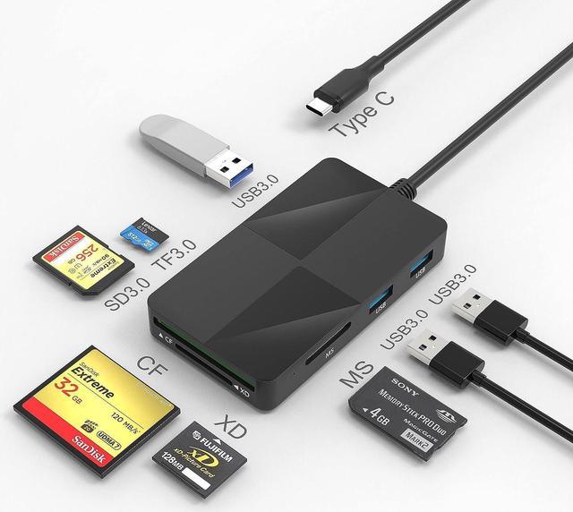 CF SD Card Reader USB C Compact Flash Card Reader 3-Slot Memory Card Reader  for