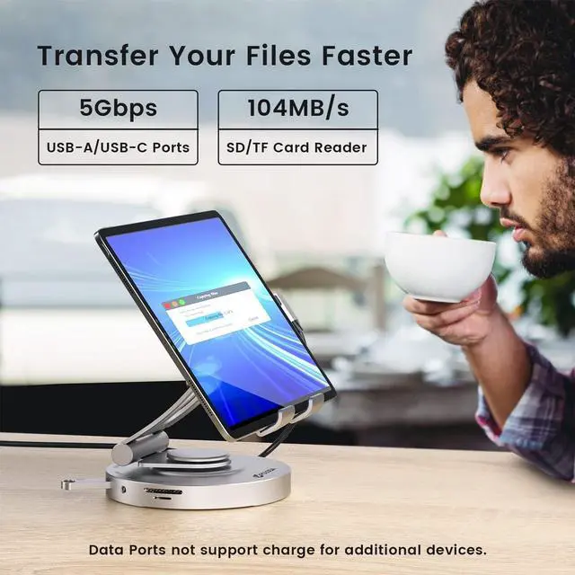 Alt view image 4 of 7 - USB C Hub for Ipad Pro Docking Station, FOLODA 8-in-1 Rotatable Folding Type-C Tablet Stand with 4k HDMI, USB C 3.0 Data Port, 2*USB A 3.0, 100W PD Charging, 3.5mm Aux for Ipad Pro/Phone 15/Galaxy Tab