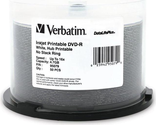 Main image of Verbatim DVD-R Blank Discs 4.7GB 16X DataLifePlus White Inkjet Printable Recordable Disc Hub Printable - 50pk Spindle 95079