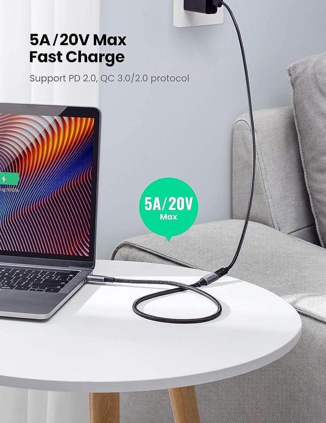 Alt view image 6 of 7 - UGREEN USB C Extension Cable, (1.5Ft/0.5M/10Gbps/100W), USB C 3.2 Extender, Type C Male to Female Cord Charging & Transfer Compatible with PSVR2/Macbook/iPad Pro/USB C Hub/Dell XPS/Magsafe Charger