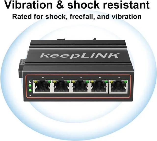 Alt view image 5 of 7 - keepLiNK 5-Port Industrial Ethernet Switch, Unmanaged 10/100Mbps DIN-Rail Network Switch, IP40, Operating Temperature Range of -30°C 75°C (-22°F  167°F)