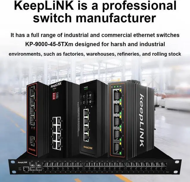 Alt view image 7 of 7 - keepLiNK 5-Port Industrial Ethernet Switch, Unmanaged 10/100Mbps DIN-Rail Network Switch, IP40, Operating Temperature Range of -30°C 75°C (-22°F  167°F)