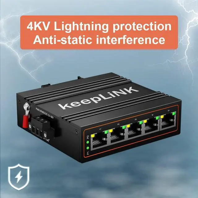 Alt view image 6 of 7 - keepLiNK 5-Port Industrial Ethernet Switch, Unmanaged 10/100Mbps DIN-Rail Network Switch, IP40, Operating Temperature Range of -30°C 75°C (-22°F  167°F)