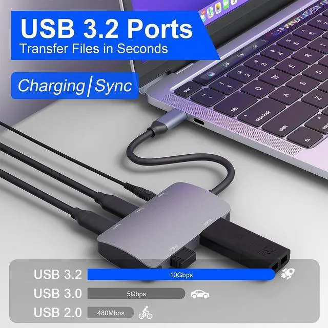 Alt view image 2 of 7 - USB C Hub,USB C Hub Multiport Adapter,10Gbps 2 Type C and 2 USB 3.2 Gen 2(Data & Charging),3.5mm Audio,USB C to USB C Hub,USB Expander Hub,USB Type C Hub for Laptop,MacBook Air/Pro,iMac,Phone