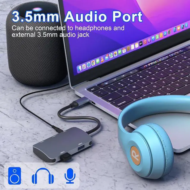 Alt view image 5 of 7 - USB C Hub,USB C Hub Multiport Adapter,10Gbps 2 Type C and 2 USB 3.2 Gen 2(Data & Charging),3.5mm Audio,USB C to USB C Hub,USB Expander Hub,USB Type C Hub for Laptop,MacBook Air/Pro,iMac,Phone