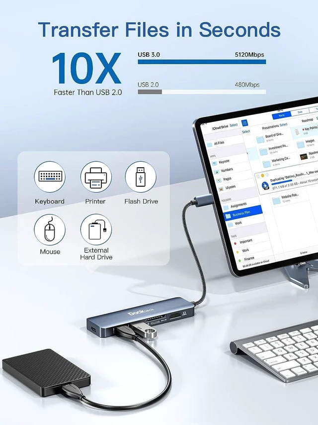 Alt view image 6 of 7 - Dockteck 6 in 1 4K 60Hz USB C Hub Multiport Adapter