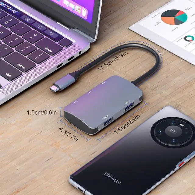 Alt view image 7 of 7 - USB C Hub,USB C Hub Multiport Adapter,10Gbps 2 Type C and 2 USB 3.2 Gen 2(Data & Charging),3.5mm Audio,USB C to USB C Hub,USB Expander Hub,USB Type C Hub for Laptop,MacBook Air/Pro,iMac,Phone