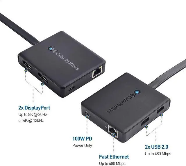 Alt view image 2 of 7 - Cable Matters Dual 4K 60Hz Monitor USB C Hub with DisplayPort 1.4 and 100W Charging - macOS is Not Supported - Thunderbolt 3, Thunderbolt 4, USB4 Compatible for Surface Pro, XPS, Windows Only
