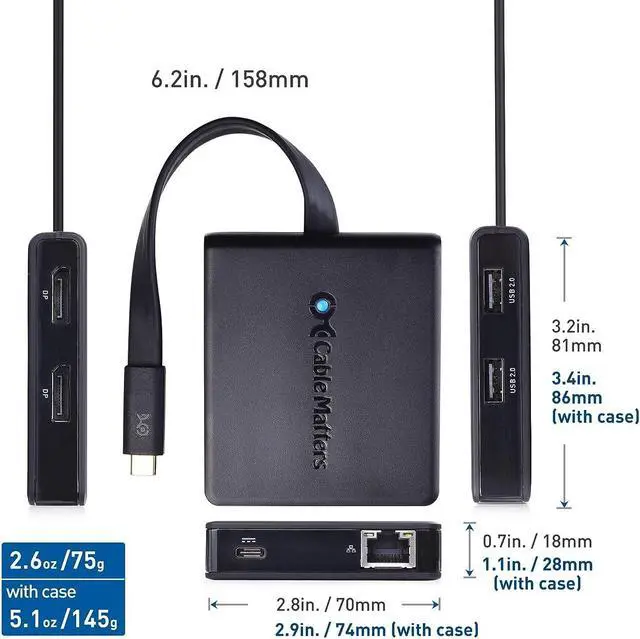 Alt view image 7 of 7 - Cable Matters Dual 4K 60Hz Monitor USB C Hub with DisplayPort 1.4 and 100W Charging - macOS is Not Supported - Thunderbolt 3, Thunderbolt 4, USB4 Compatible for Surface Pro, XPS, Windows Only