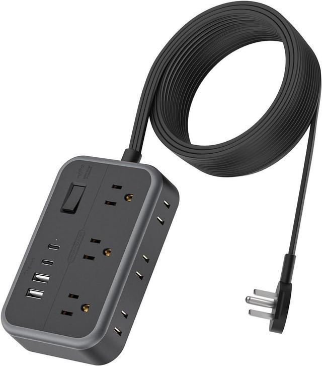 10 Ft Flat Plug Extension Cord with Multiple Outlets NTONPOWER 6 Widely  Spaced Outlet Surge Protector Power Strip with 4 USB Ports2 USB C Flat
