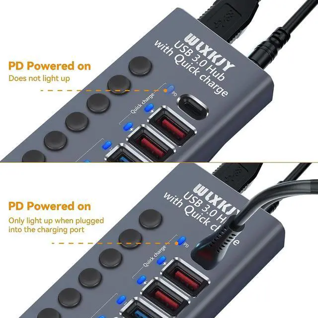Alt view image 2 of 7 - Boost Your Device Performance With Our Aluminum USB 3.0 Hub! 10-Port Splitter for Seamless Connectivity - 7 High-Speed Data Transfer, 2 Intelligent Charging, 1 PD Charging