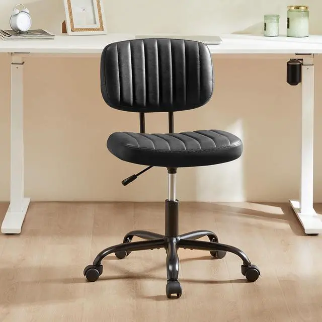 Alt view image 7 of 7 - Sweetcrispy Small Office Desk Chair with Wheels Armless Comfy Computer Chair with Lumbar Support, PU Leather Low Back Adjustable Height 360° Rolling Swivel Task Chair Without Arm for Home, Bedroom